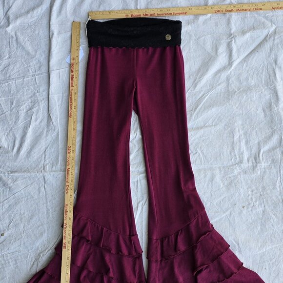 Melodia Designs Bamboo Ruffle Flare Pant Foldover Black Lace Waist Medium 32 - Picture 3 of 9